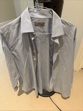 Canali Men's Blue Micro-Check Dress Shirt